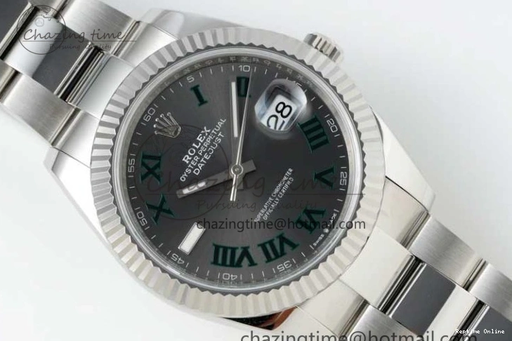 0212 DateJust 41 126334 NTF 1:1 Best Edition 904L Steel Gray Dial Green Roman on Oyster Bracelet VR ZeroBulk 2285